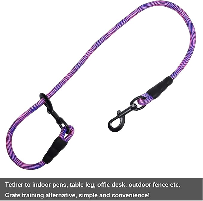 BTINESFUL 3FT Dog Tie Down, Nylon Rope Short Dog Tether Indoor Training Safety Vehicle Tether for Large Medium Strong Puppy Pink Blue