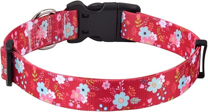 Mihqy Dog Collar with Bohemia Floral Tribal Geometric Patterns - Soft Ethnic Style Collar Adjustable for Small Medium Large Dogs(Red Flower,XS)