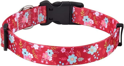 Mihqy Dog Collar with Bohemia Floral Tribal Geometric Patterns - Soft Ethnic Style Collar Adjustable for Small Medium Large Dogs(Red Flower,XS)