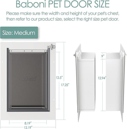 Baboni Pet Door for Wall,3-Flap,Steel Frame and Telescoping Tunnel, Aluminum Lock, Double Flap Dog Door and Cat Door, Strong and Durable (Pets Up to 40 Lb) -Medium