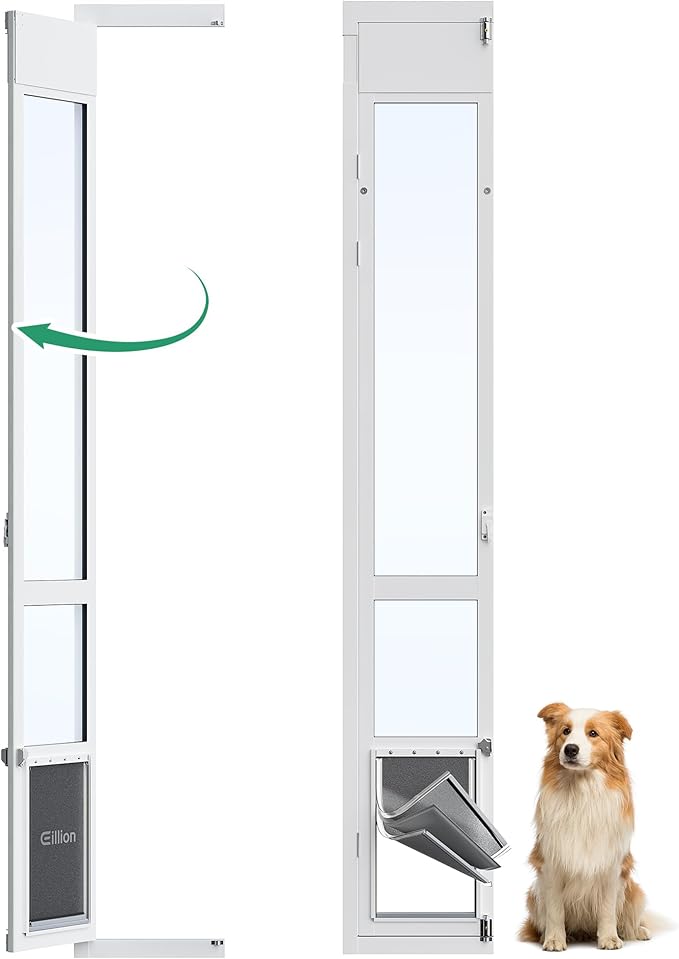 3 Flap Large Dog Door for Sliding Glass Door, Openable Pet Door for Sliding Glass Doors, Adjustable 91 7/16" to 96" Slider Height-Large Tall