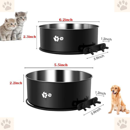 2 Pack Black Stainless Steel Pet Bowls Anti-Spill Metal Feeder Food and Water Feeding Bowl, Hanging Cage Pet Crate Bowl for Puppy Kennel Medium Large Pets (Black,M (5.5x2.2'' & 6.2x2.3''))