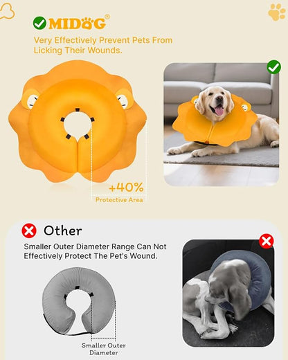 MIDOG Inflatable Dog Cone Collar, Lion Mane Soft Dog Cone Alternative After Surgery with 40% Extra Protection Area Anti-Lick, Adjustable Donut Recovery Collar for Large Medium Small Dogs (Lion, L)