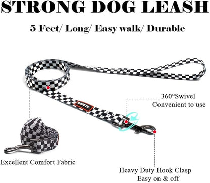 QQPETS Dog Harness Leash Set Adjustable Heavy Duty No Pull Halter Harnesses for Small Medium Large Breed Dogs Back Clip Anti-Twist Perfect for Walking (L(23"-32" Chest Girth), Black Plaid)