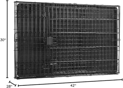 Amazon Basics Portable, Collapsible Metal Wire Dog Crate with Removable Tray, Double Door, Easy to Assemble, Divider Panel for Large Dogs, 42" x 28" x 30", Black