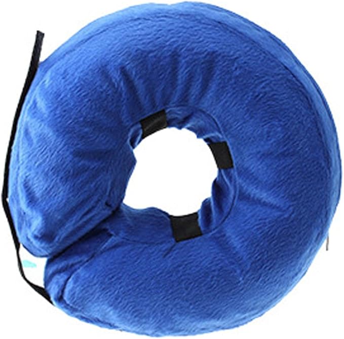 Inflatable Dog Neck Collar PVC Soft Warm Comfortable Protective Recovery Cone for Post Surgery Skin Itching Pets (Blue)