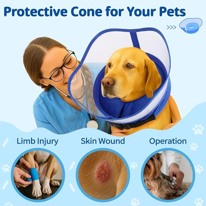 Soft Dog Cone Collar with Anti-Lick Shield, Inflatable Cones Alternative After Surgery for Large/Medium/Small Dogs to Stop Licking, Elizabethan Neck Ecollars of Shame, Comfy Pillow Recovery Blue