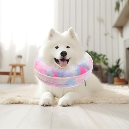 Dog Cone, Uadonile Inflatable Cone Collar for Dogs and Cats, Dog Neck Collar Recovery E-Collar Alternative After Surgery, Elizabethan Collar for Dogs Recovery(Tie-dye Pink Blue, L)