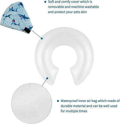CuteBone Inflatable Dog Neck Donut with Removable Soft Fleece Covers for Small/Medium/Large Dogs and Cats After Surgery GWB05XL