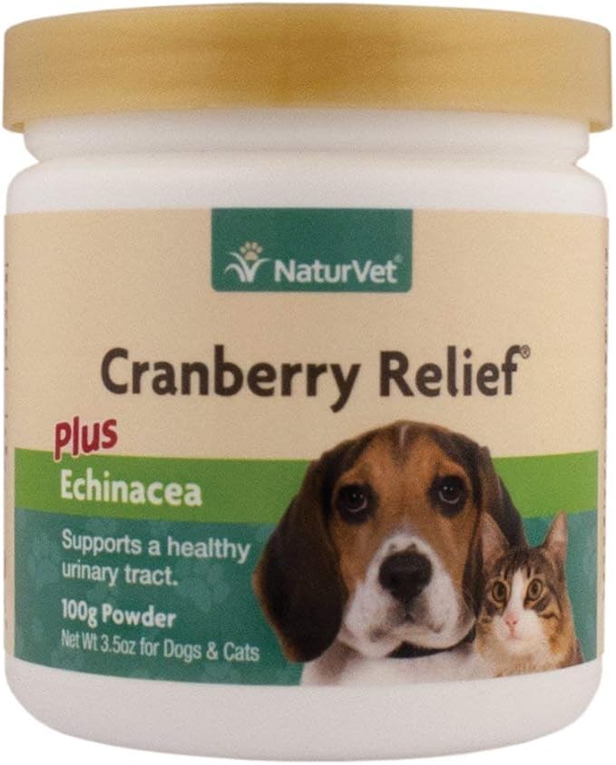 NaturVet Cranberry Relief, 100 Gram Powder, Dog and Cat Health Supplements for Urinary Tract