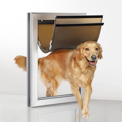 Giant Dog Door for Exterior Doors: Heavy Duty Aluminum Doggie Door, Extreme Weather Doggy Door for Large and Extra Large Dogs Up to 220 lbs, Dual Flap Insulated Dog Door, Lockable