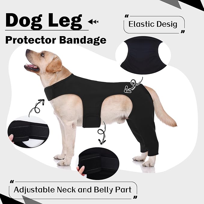 ROZKITCH Dog Surgery Recovery Sleeve for Rear Right Left Leg, Adjustable Pet Prevent Licking Wound Elbow Protector, Dog CCL Surgery Recovery for Sprain ACL Arthritis Joint Care Black 2XL