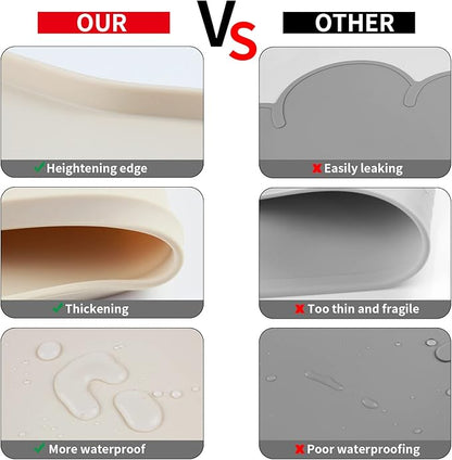 Ptlom Silicone Pet Feeding Mat for Dogs and Cats, High-Lips Pet Placemat Non-Slip Waterproof Bowl Mats Prevent Food and Water Overflow, Puppy Dish Tray Mat Suitable for Small Medium Large Pets, Beige