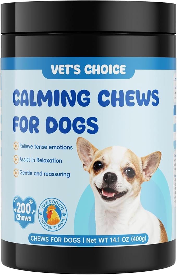Advanced Calming Chews for Dogs with L-Theanine & Melatonin - 200 Count for Anxiety & Stress Relief | Enhanced with Tryptophan, Chamomile & Passionflower | Separation, Thunder, Fireworks Support