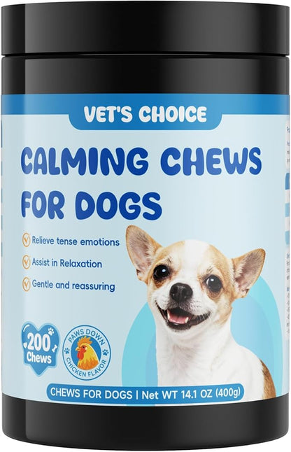Advanced Calming Chews for Dogs with L-Theanine & Melatonin - 200 Count for Anxiety & Stress Relief | Enhanced with Tryptophan, Chamomile & Passionflower | Separation, Thunder, Fireworks Support