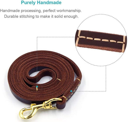 FAIRWIN Genuine 5Ft Leather Dog Leash Leads Rope for Large/Medium/Small Dogs Training/Walking (S - 5 ft x 3/8 inch, Reddish Brown)