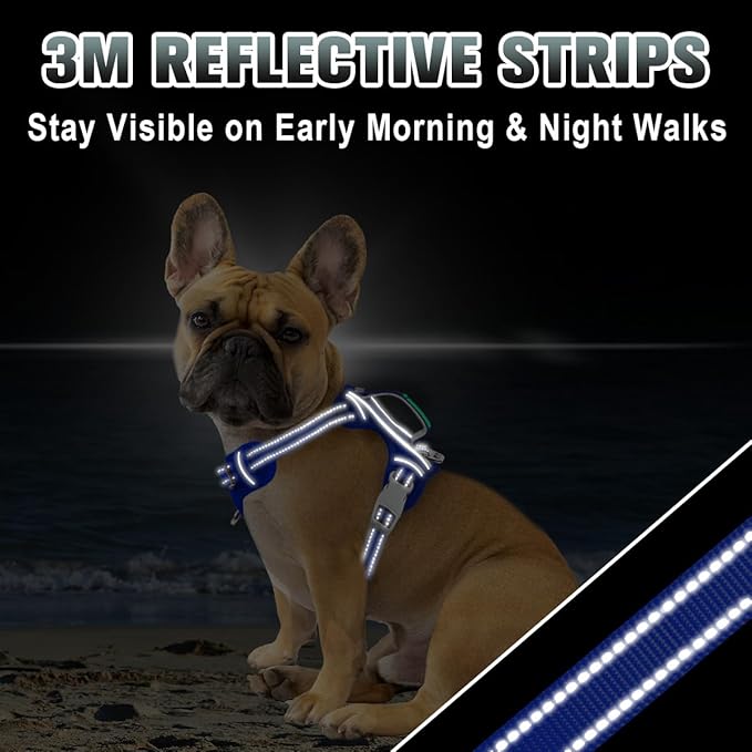 BARKBAY No Pull Dog Harness Large Reflective Dog Harness with Front Clip and Easy Control Handle for Walking Training Running with ID tag Pocket(Sapphire Blue,XS)
