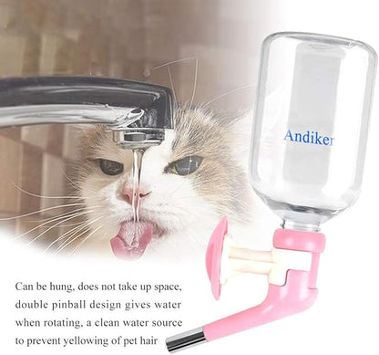 Andiker Dog Water Bottle for Crate, No-drip 350ml Dog Water Dispenser Adjustable and Detachable Installed on The Kennel Cage Water Bottle for Dogs and Puppy Drinking Water (Pink)