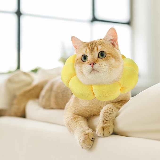 Soft Dog Cone Collar Inflatable Pet Recovery Calming Neck Pillow Adjustable After Surgery Collars Fluffy Flower Protective Elizabethan Alternative for Small Medium Cats Dogs