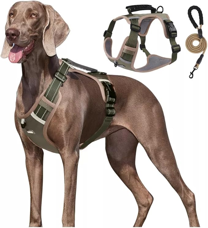 Dog Harness No Pull Adjustable Reflective,for Medium and Large Small Dog with Leash 59.06in (Khaki, XL)