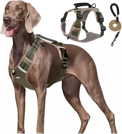 Dog Harness No Pull Adjustable Reflective,for Medium and Large Small Dog with Leash 59.06in (Khaki, XL)