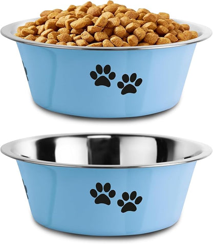 Stainless Steel Dog Bowls, Nonslip Rubber Bottom No Spill Proof Skid Metal Insulated Dog Bowls for Large Medium Small Breed Dogs (Blue, 3.6 Cups/29 OZ)