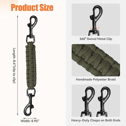 Dog Collar Safety Clip, Collar Companion, Handmade Backup Safety Strap, Double-Ended Clip Leash Connector, Suitable for Dog Harnesses, Prong, Pinch Collars (Army Green, 1 Pack)