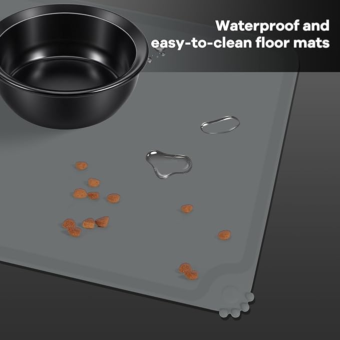 LEAWALK Upgraded Adjustable Height Cat Food Bowls Stand Ceramic Dog Bowls and Slow Feeder Cat Bowl, 15°Tilted Stand Anti Vomiting Raised for Small and Medium Sized Cats Dogs (Black (2 Bowl+Pet mat))