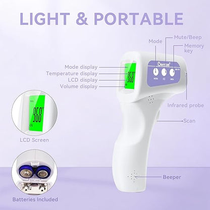 Berrcom Non-Contact Infrared Forehead Thermometer, 3-in-1 Digital Fever Check Temperature Gun for Baby Infant Kids Adults, Fast Accurate - Purple