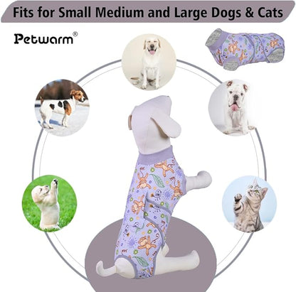 PetWarm Recovery Suit for Dogs, Dog Surgical Recovery Suit Female and Male, Dog Onesie for Surgery, Anti-Licking Dog Surgery Recovery Suit, Monkey Pattern, Grey, L