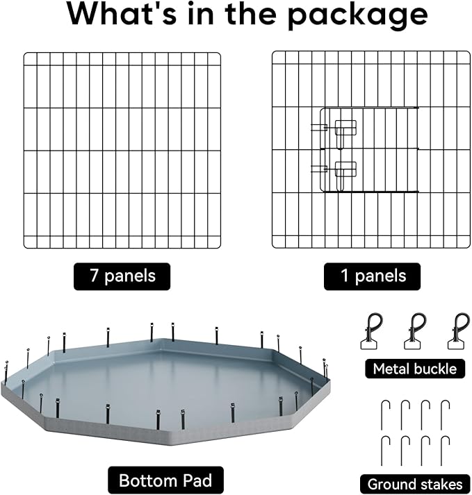 PJYuCien Dog Playpen with Bottom Pad - Metal Foldable Exercise Pen, 8 Panels 24" H x 24" W Indoor Outdoor Pet Fence Puppy Crate Kennel, Gray