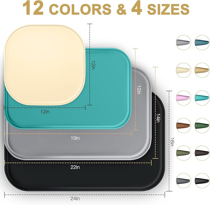 Smilool Silicone Pet Food Mat with Raised Edge for Food and Water Bowl, Dog Feeding Mats, Cat Food Trays for Floor Waterproof, Rubber Tray for Dogs and Cats, 24 x 16 x 0.8 Light Yellow