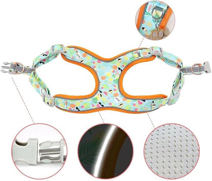 Dog Cat Harnesses Set Yellow Printed Dog Collar Leash Set Personalized Pet Dog Collar Harnesses Walking Leash for Medium Large Dogs M