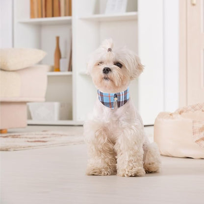 EXPAWLORER Classic Plaid Dog Collar with Bow Tie and 360 Swivel No Tangle Leash - Adjustable for Small Medium Dogs, Cats, Sky Blue SM