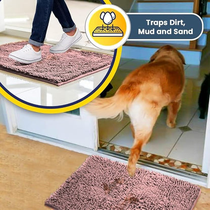 Muddy Mat® | Super Absorbent Door Mat Indoor, Microfiber Quick Dry Chenille Entryway Rug, Non-Slip Front Door Mat, Indoor Mats for Entryway, Machine Washable Pet Rug, Pink 16"x24"