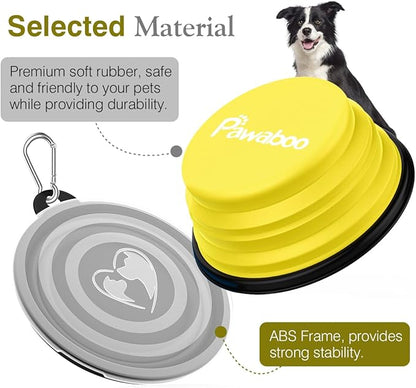 Pawaboo Collapsible Dog Bowls 2 Pack, Silicone Feeding Watering Bowls with Lids & Carabiners for Dogs Cats, Portable Water Feeder Food Bowl for Walking Traveling Home Use, Yellow + Black