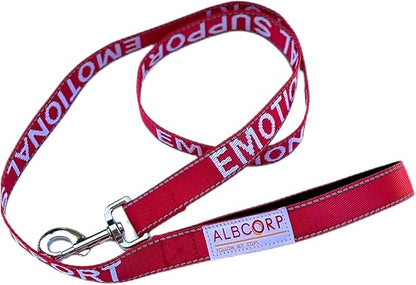Albcorp Emotional Support Dog Leash 4 FT x 1 Inch – Reflective ESA Leash with Embroidered Emotional Support Lettering, Heavy-Duty Nylon, Padded Neoprene Handle, (Red, Emotional Support)