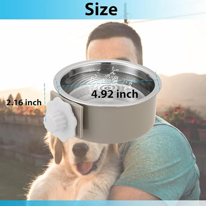 Mechpia 4 Pieces Crate Dog Bowl, Removable Stainless Steel Pet Kennel Hanging Food Water Feeder Bowl Cage Coop Cup for Puppy Medium Dog Cat Rabbit Ferret Bird