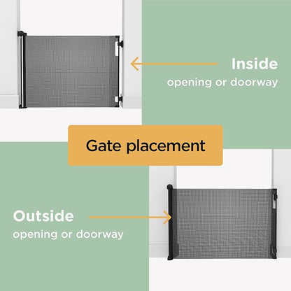 Hakuna Pets Indoor/Outdoor Paw Proof Retractable Dog Gate, 36.6" Tall Extends to 71" Wide, Gray