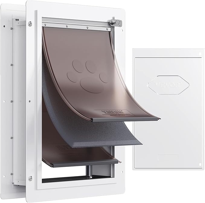 VEVOR 3-Flap Pet Door for Wall, Metal Frame with Lock, Energy-Efficient Insulated Pet Door, Easy to Install in Interior or Exterior Walls, Dog Door for Small Dogs (White-Small)