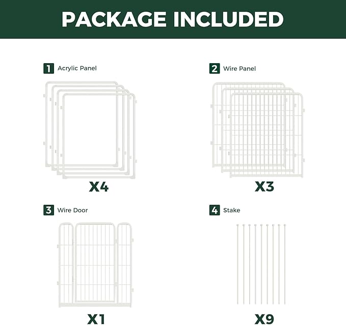 FXW AuraSpace Pro Acrylic & Wire Mesh Indoor Dog Playpen, 32" Height 8 Panels Metal Dog Pen for Small and Medium Dogs, White│Patented
