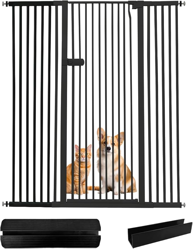 Lumizone Extra Tall Cat Gate 55.12" High Pressure Mounted Extra Wide 2025 New (17 Sizes) 1.37" Gap No Drilling Auto-Close One-Handed Operation Tall Pet Gate for Dogs(Black, 55.12" H x 50.98"-55.11" W)
