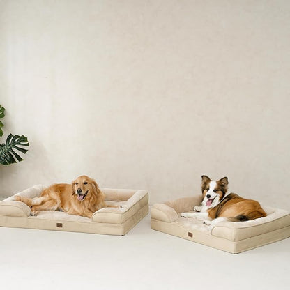EHEYCIGA Orthopedic Dog Bed for Medium Dogs, Waterproof Memory Foam Medium Dog Beds with Sides, Non-Slip Bottom and Egg-Crate Foam Pet Couch Bed with Washable Removable Cover, Greige