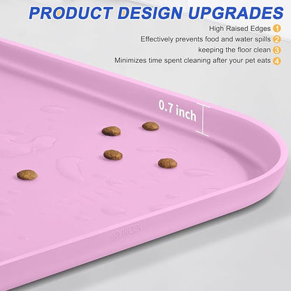 SMILOOL Silicone Pet Feeding Mat with Raised Edge for Food and Water, Dog Bowl Mats, Cat Bowls Placemat with High Lip for Floor Waterproof, Rubber Tray for Cats and Dogs 19 x 12 x0.7 Light Pink