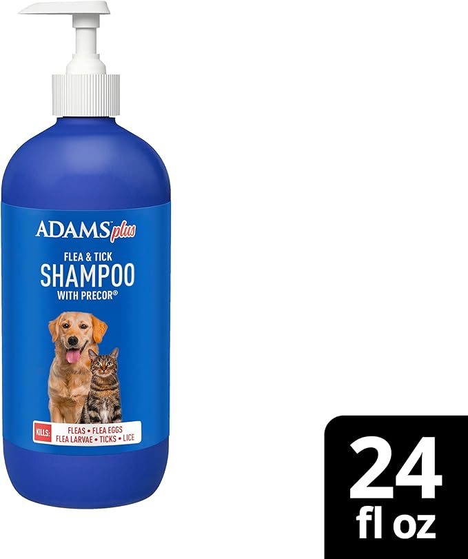 ADAMS Plus Flea & Tick Shampoo with Precor for Dogs, Cats, Puppies & Kittens, Flea Shampoo to Treat Flea Infestations, Kills Ticks, Fleas, Flea Eggs & Lice, Cleans and Conditions Coat, 24 Ounces
