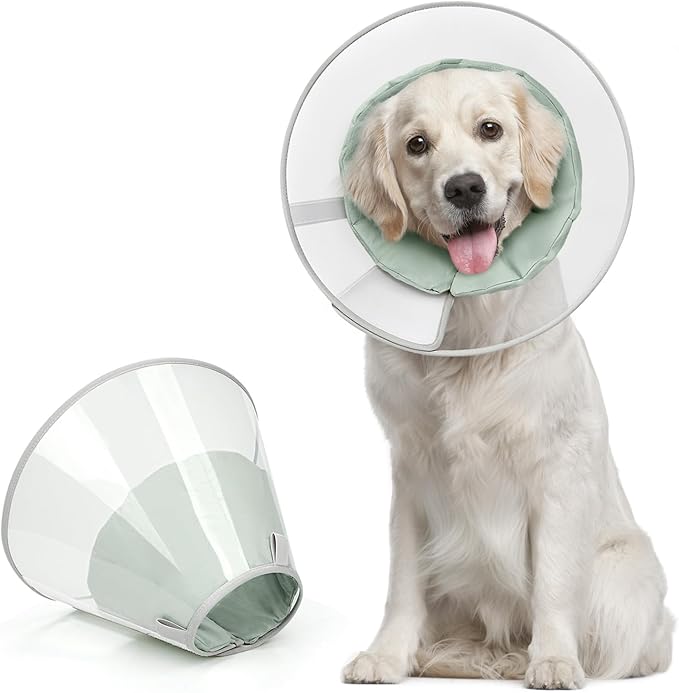 Supet Upgraded Dog Cone with Soft Liner, 20% Lighter Plastic Elizabeth Collar After Surgery to Stop Licking, for Spay Neuter Skin Problems Recovery, for Small Medium Active Large Dogs(Green,S)