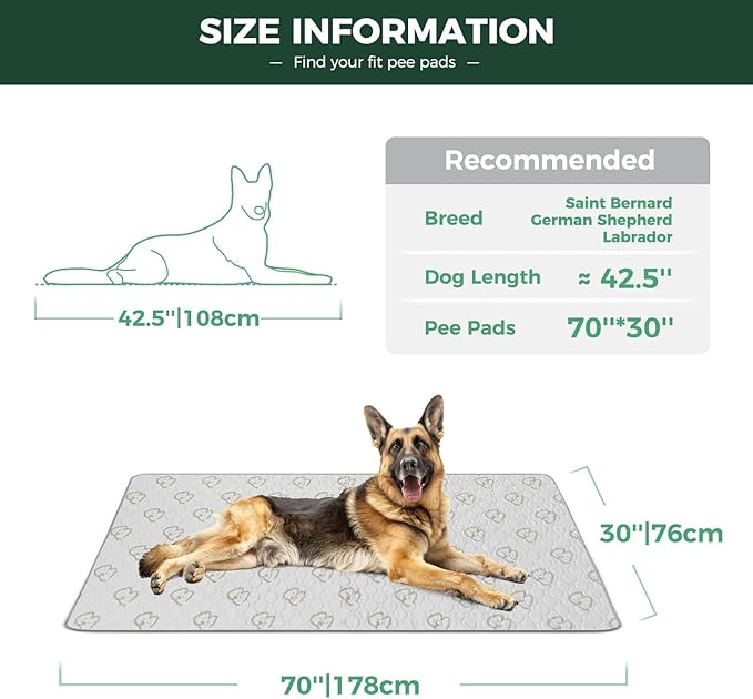 FXW Washable Pee Pads for Dogs, Leak-Proof & Non-Slip, Specifically Designed for Potty Training, 30" x 70" Rectangle, Khaki, 1 Pack
