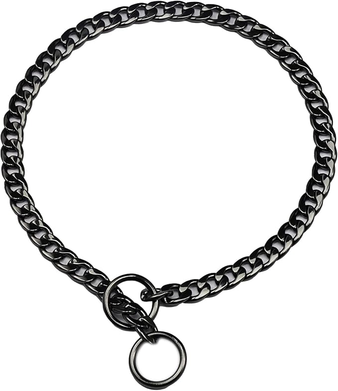Stainless Steel P Chock Metal Chain -JYHY Dog Necklace Collars Walking Training Pet Supplies for Small Medium Large Dogs (Black, 28" (Fits Neck 24" to 26"))