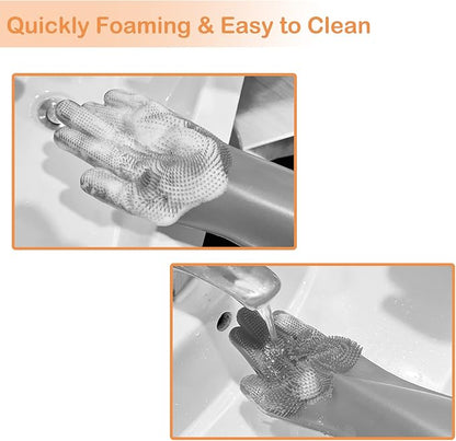 Pet Grooming Gloves, Dog Bathing Gloves with High-Density Teeth, Heat Resistant Silicone Cat Hair Remover with Enhanced Five Finger Design, Bathing and Massaging for Dogs and Cats (Grey)