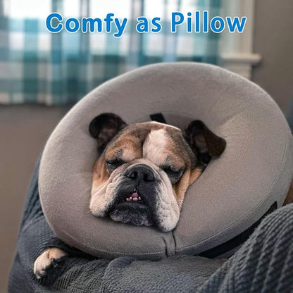 Inflatable Dog Cone Collar, Soft Dog Cone Blow-up Protective Recovery Collar, Grey (L Size)